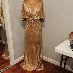 Ralph Lauren Elegant Gold Bronze Maxi Dress